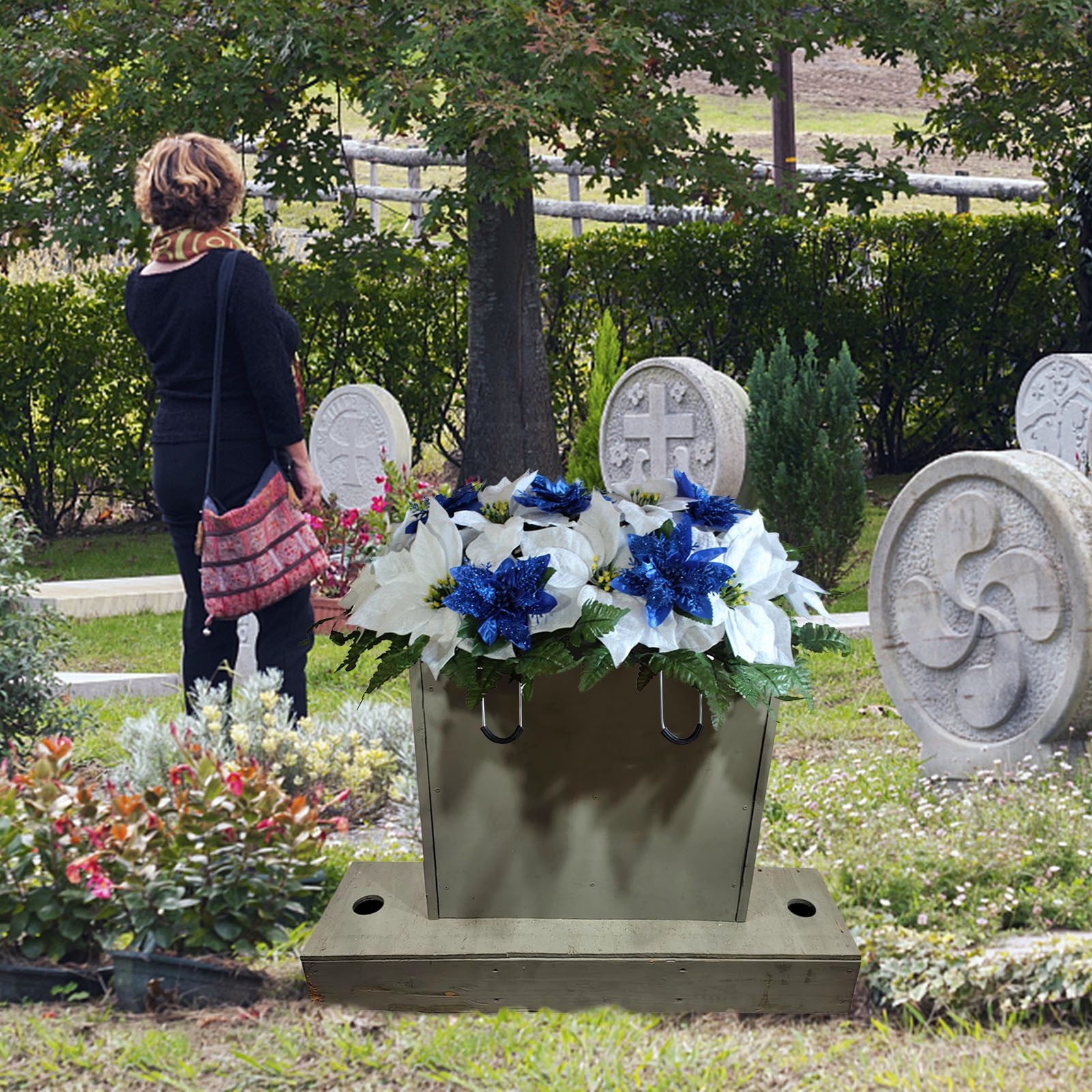IMossad Sympathy Silks Artificial Cemetery Flowers - Mothers Day Flowers - 30" Red Roses Saddle for Headstone Decoration