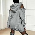 thumbnail image 2 of Womens Hooded Sweatshirt Drop Sleeve Soft Comfort Relaxed Fit Front Pocket Y2K Street for Casual Wear Light Gray,S, 2 of 7
