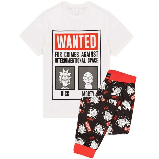 Rick And Morty Set de Pijama Largo Poster Wanted para Hombre Blanco Negro Rojo Walmart en linea