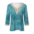 thumbnail image 4 of YUGYXL 3/4 Sleeve Tops for Women V Neck Loose Fit Boho Shirts Lace Printed Casual Spring Summer Fashion Light Blue S, 4 of 5