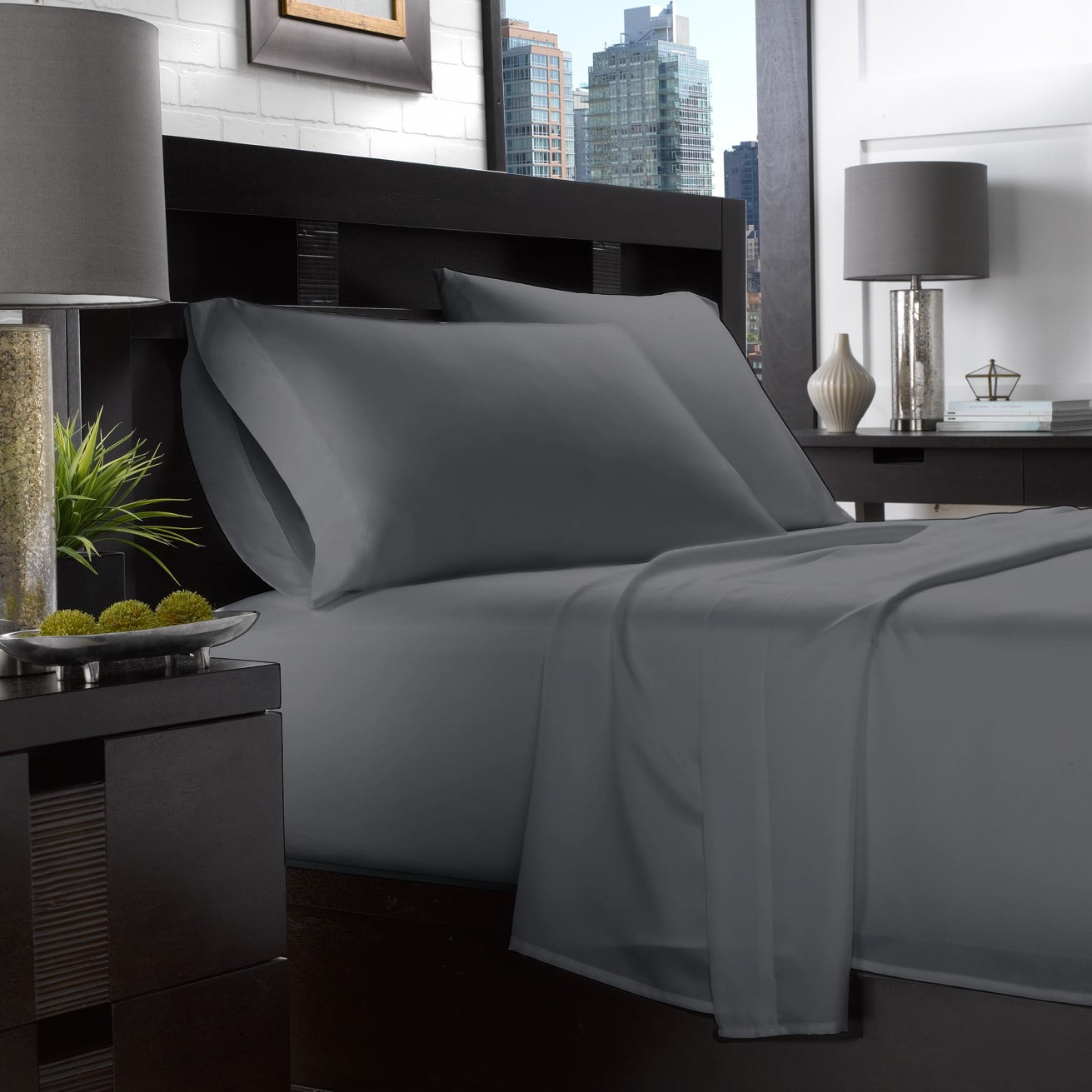 Ella Jayne Soft Microfiber Charcoal Sheet Set, King (4 Pieces