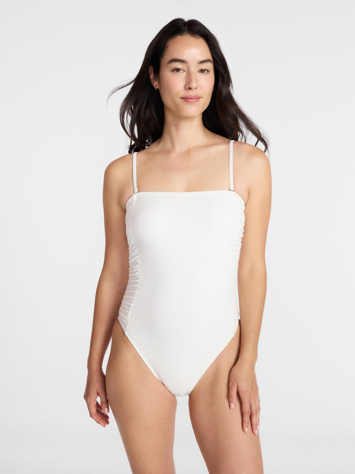 Time and Tru Women's and Women's Plus Eyelet Bandeau One Piece Swimsuit with Side Shirring, Sizes XS-3X