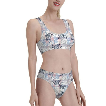 Uemuo Autumn Leaves Printed Women s High Waisted Bikini Sets Sporty Two Piece Swimsuits Color Block Cheeky High Cut Bathing Suits-X-Large