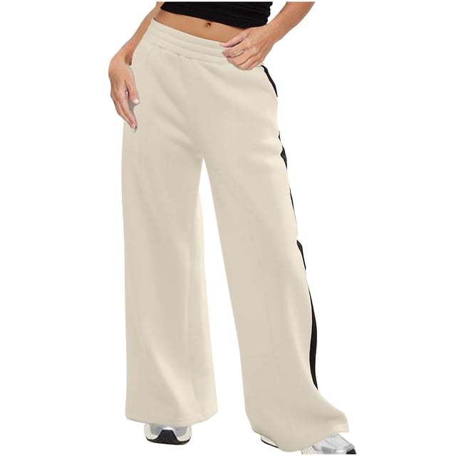 Timegard Womens Wide Leg Sweatpants Elastic Waist Color Block Casual Loose Workout Trousers Fall Winter
