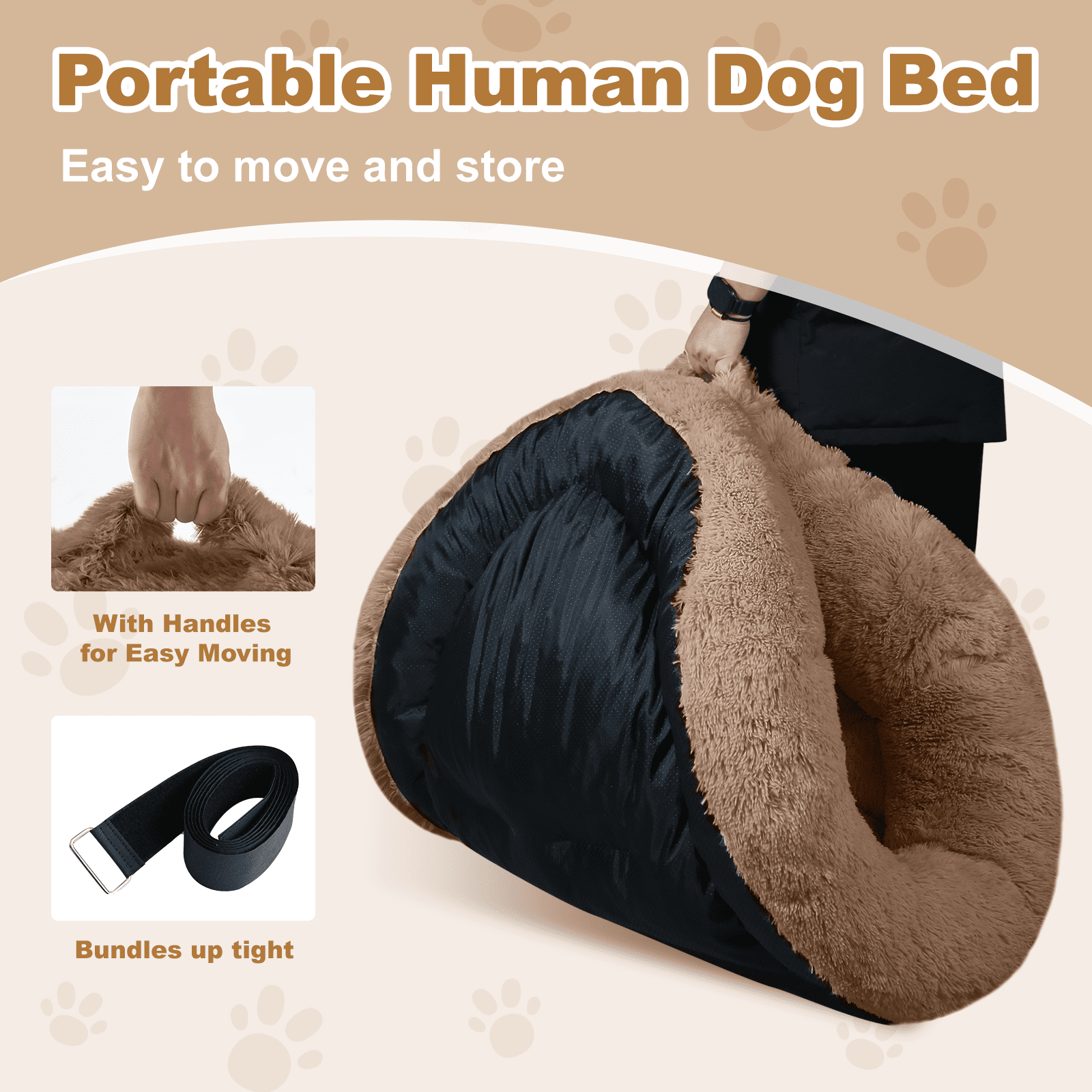 Extra Large 67" X 43" X 8" Orthopedic Pet Bed For Humans And Dogs, Plush High-Loft Mattress With Removable Handles & Non-Slip Bottom - Brown