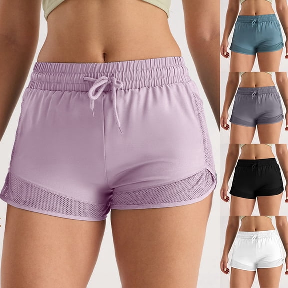 Trendfront Womens Lightweight Workout Shorts High Waisted Mesh Patchwork with Pockets Drawstring Athletic Shorts for Yoga and Gym