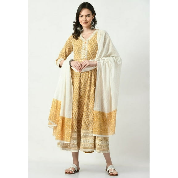 S MAJIDA Kurta Set for Women Embroidered Rayon Kurta Dupatta with 3/4 Sleeve