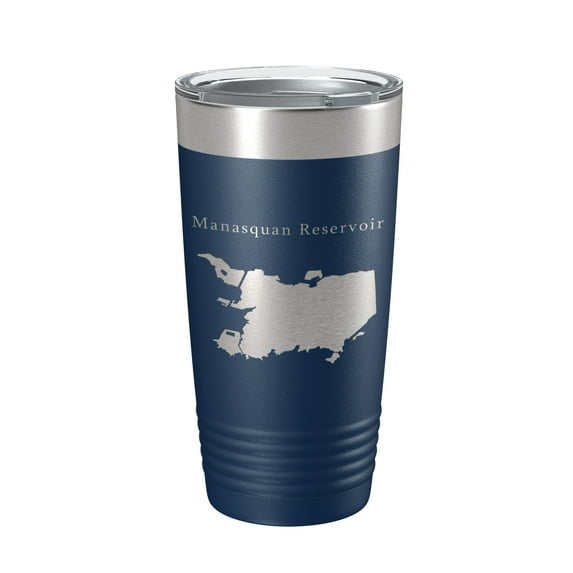 Manasquan Reservoir Tumbler Lake Map Travel Mug Insulated Laser Engraved Coffee Cup New Jersey 20 oz Navy Blue