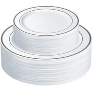 Gusto Fancy Plastic Plates Disposable Dinner Plates & Salad Plates Set, 60-Pack