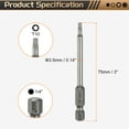 thumbnail image 2 of Uxcell 5pcs Punta de destornillador Torx T10 1/4" Vástago hexagonal 3" (75mm) Largo Magnético Sin Punta de Agujero 6 Puntos, 2 of 7