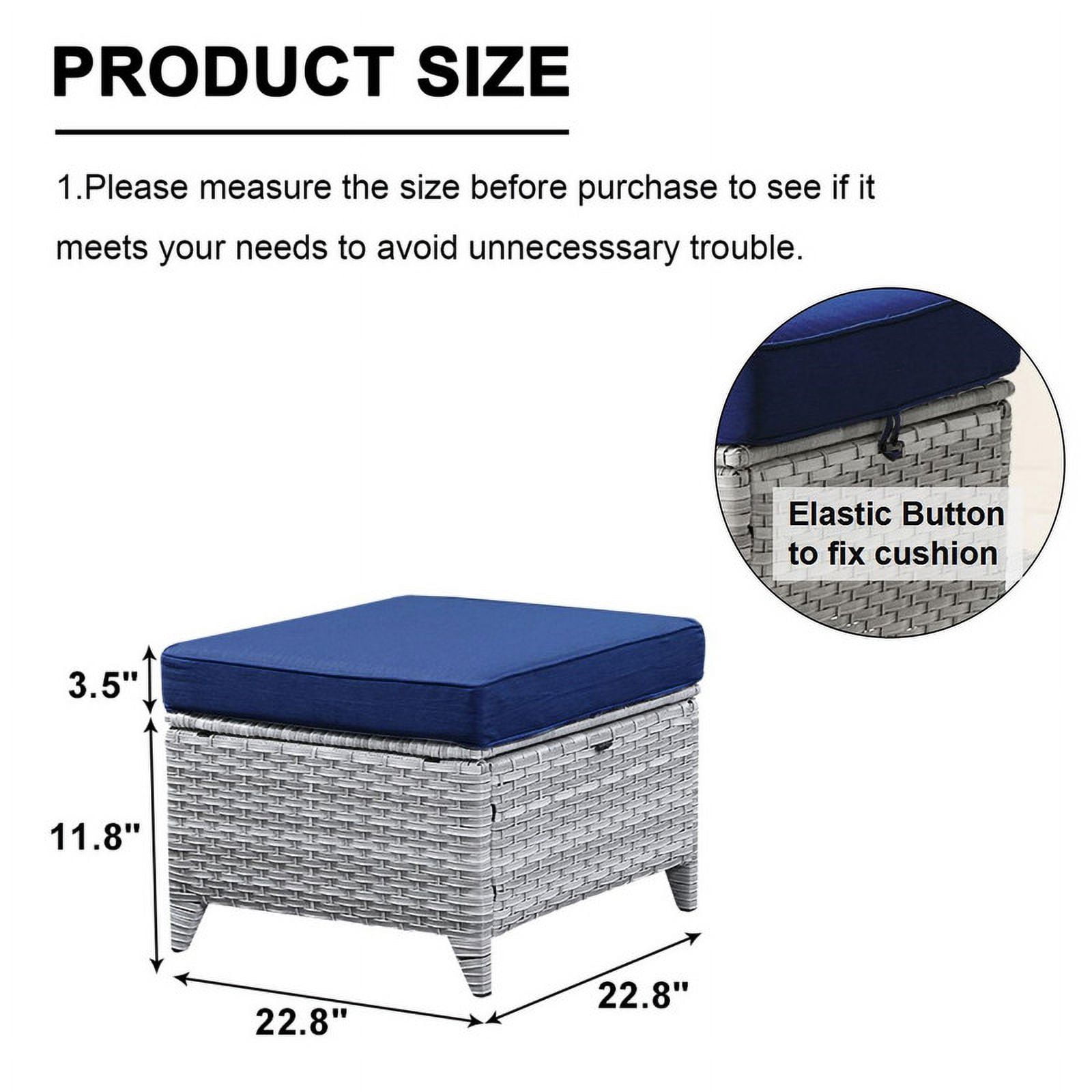 PARKWELL 2PCS Outdoor Wicker Ottoman Patio Rattan Furniture Footrest Seat Square Footstool w/Blue Cushion