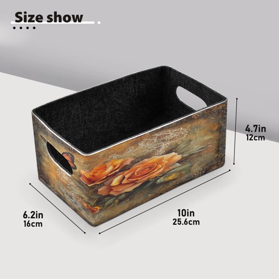 BZSMCE Shelf Baskets Roses and Butterflies in Frame Pattern Storage Cube Bins 10.1*6.3*4.7in Set of 2