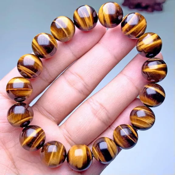 HOOUN Natural Yellow Tiger Eye Stone Bracelet with Yellow Cat's Eye Couple Bracelet-10mm