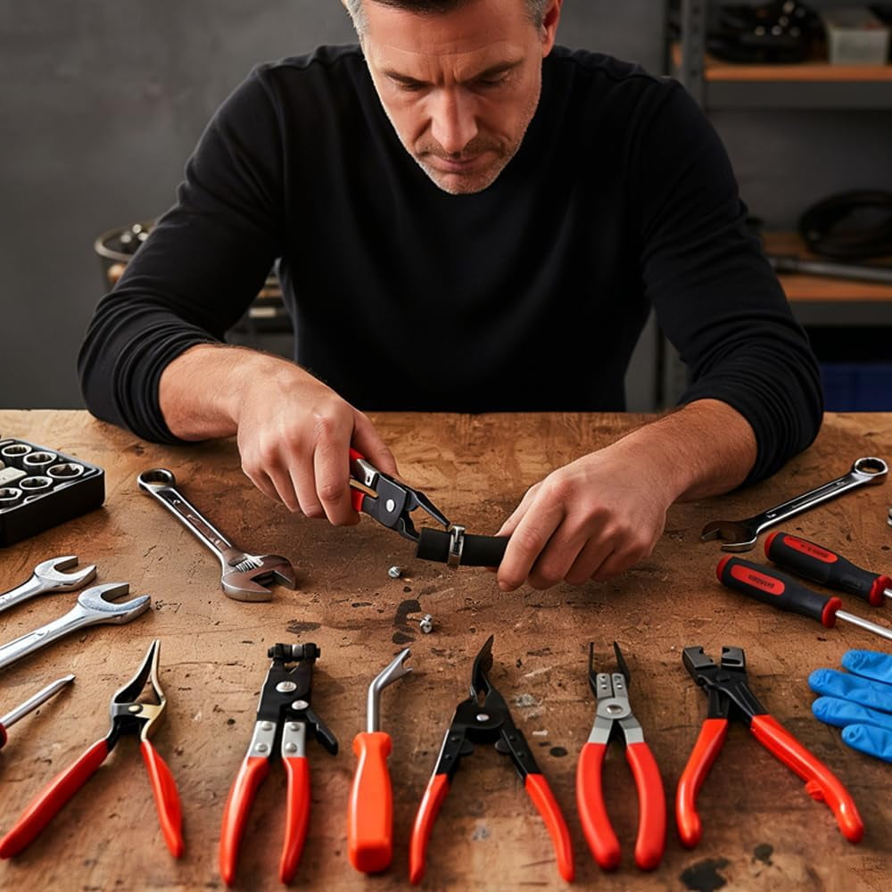 Professional Hose Clamp Kit 6Pcs, Fuel Line Pliers Set, Includes Disconnecting Pliers, Crimping Plier, Cutting Plier, And Wire Strippers for Tackle Wiring, Electrical Repairs, Auto Maintenance (4)