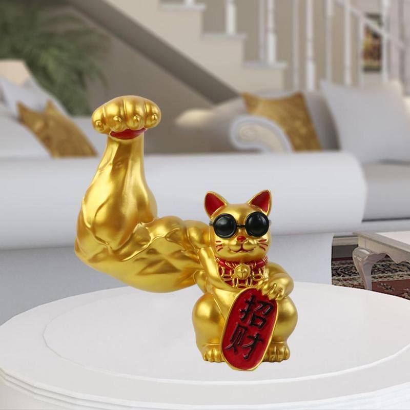 Buy Chinese Muscle Arm Lucky Cat Figurine Feng Shui Cat Waving Giant ...