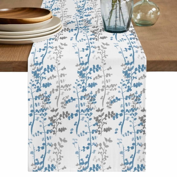 Table Runner 72 Inches Long for Kitchen Dining, Blue Grey Botanical Dresser Scarf Farmhouse, Dining Table Decorations for Wedding/Parties, Spring Floral Summer Farmhouse 14 x 72 In