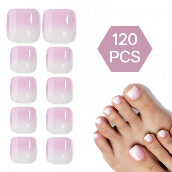 RAGUPEL 120Pcs Toe Press on Nails Square Short Clean Cut Edge Short Nail Tips Blending Gradient Square Press on Nails for Women Style1
