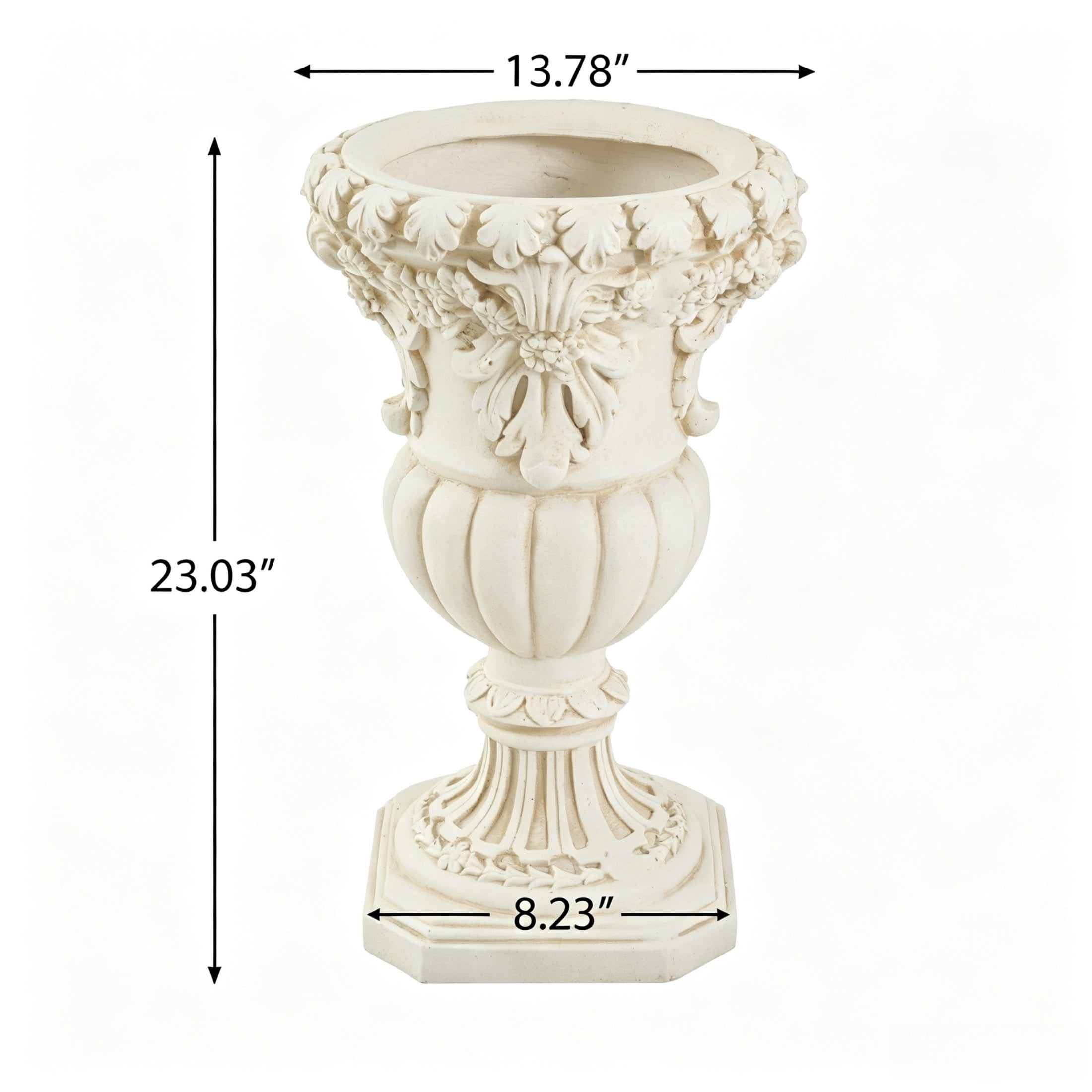 Christopher Knight Home 23"H Classical Floral Relief Urn Planter, Lightweight Decorative Vase, Antique White