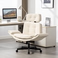 thumbnail image 3 of Silla cruzada con reposabrazos ajustables y ruedas y reposacabezas, silla de escritorio de vanidad de salón PU con asiento amplio para sentarse con piernas cruzadas, 3 of 5