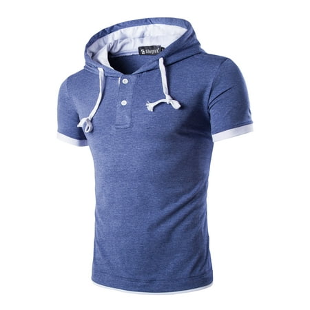 Unique Bargains Men's Comfortblend Short Sleeve Pullover Hood Blue ...