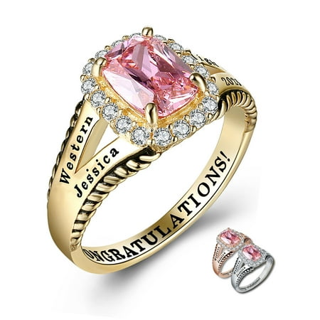 Mementos USA Custom Class Rings Sterling Silver for Women High School & College Graduate-Gold