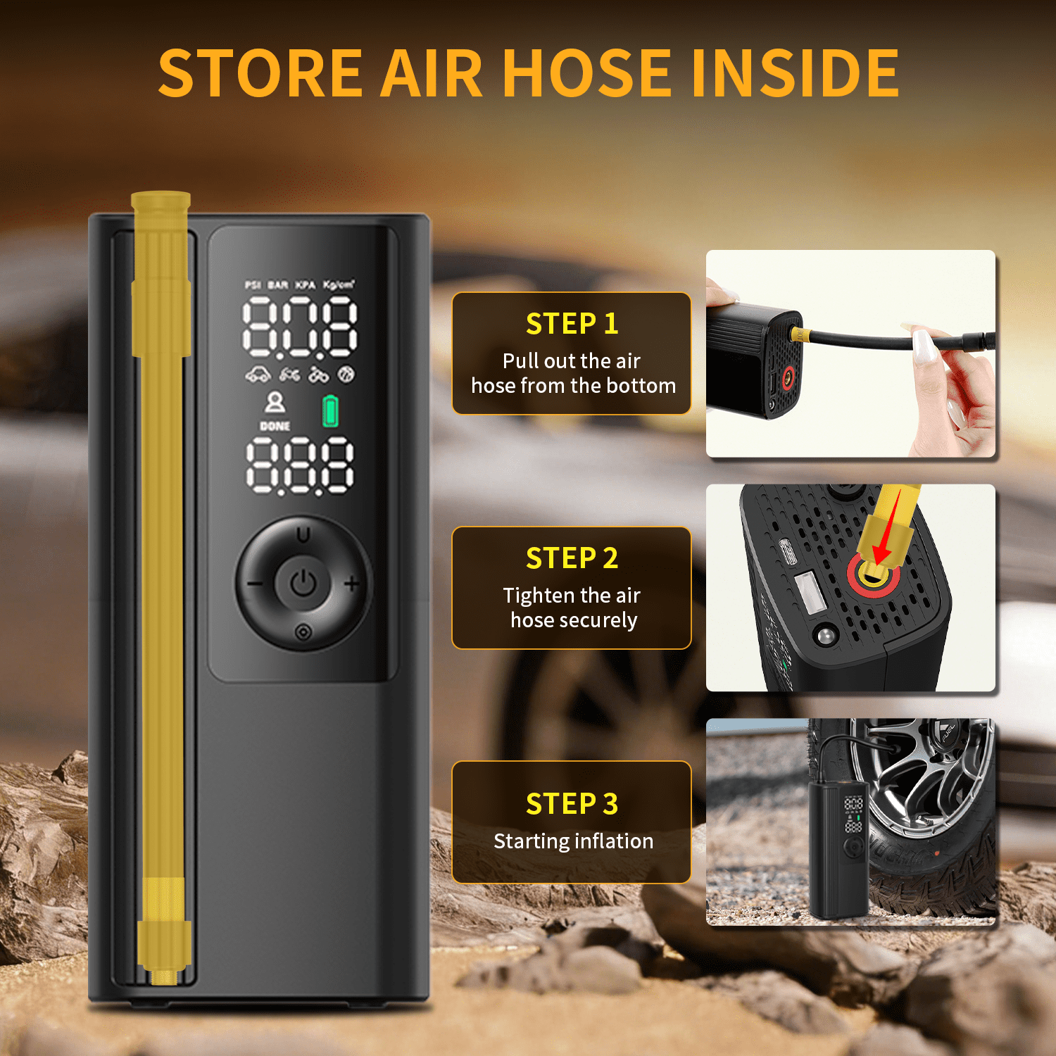 HKHKPI Cordless Tire Inflator Portable Air Compressor, Tire Pump for Car Tires with Digital Pressure Gauge, Automatic Shutoff, LED Light, 150 Psi Cordless Pump for Car, Bike, Motorcycle,Ball