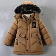 thumbnail image 2 of Teen Boys Ski Jacket Parka Size 5-13Y Winter Fleece Lined Hooded Warm Padded Coat Thicken Outerwear Long Coat Clothes Outdoor Khaki 7-8Years, 2 of 6