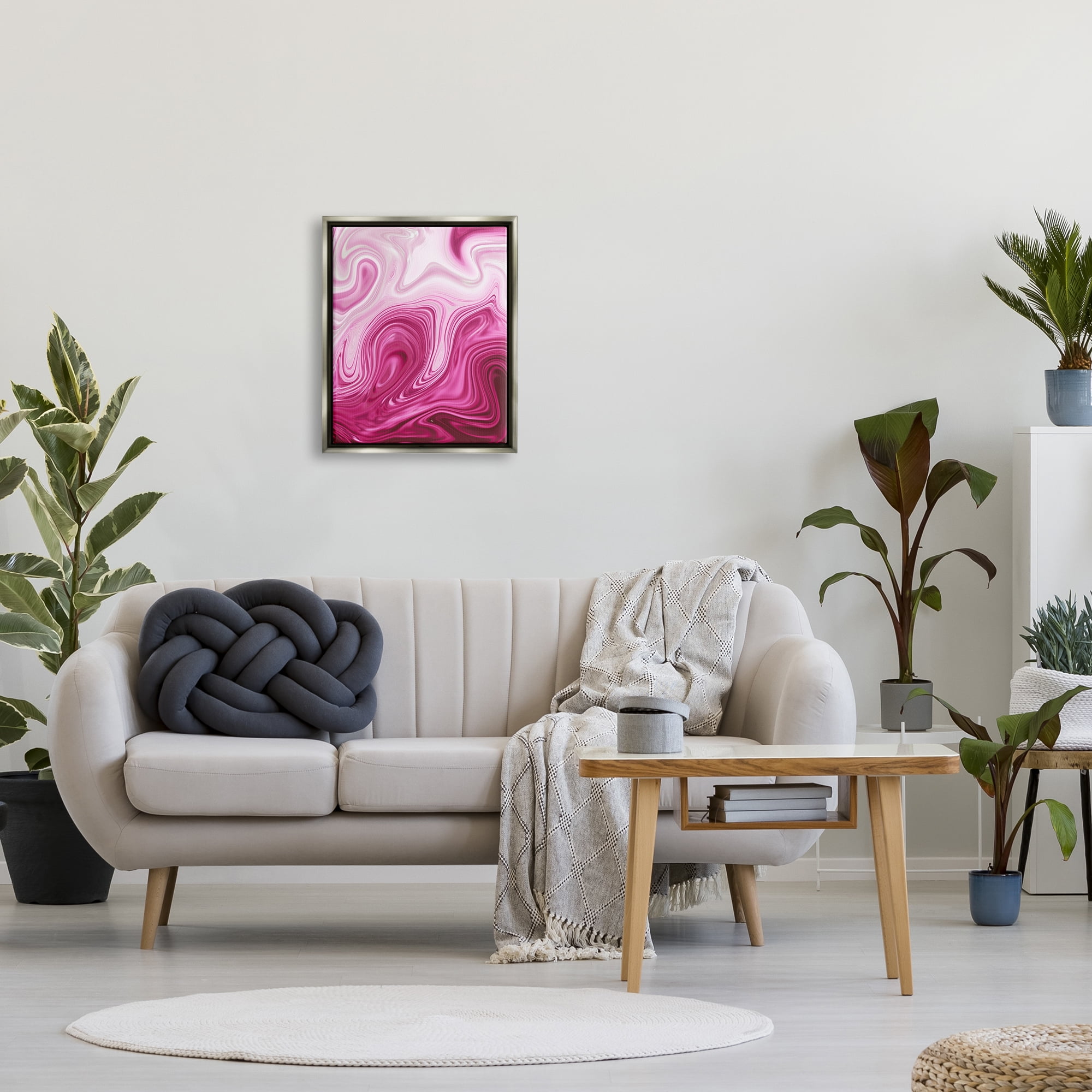 Stupell Pink Marble Abstract Swirls Abstract Painting Gray Floater Framed Art Print Wall Art