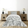 thumbnail image 4 of Ambesonne Grunge Quilted Bedspread Set 2 Pcs, Monochrome Sketch Leaf, Twin Size, White Black Grey, 4 of 5