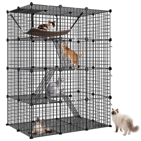 ZENSTYLE Pet Cage 4-Tier Pet Enclosure with Hammock Indoor Outdoor Cat Crate Black