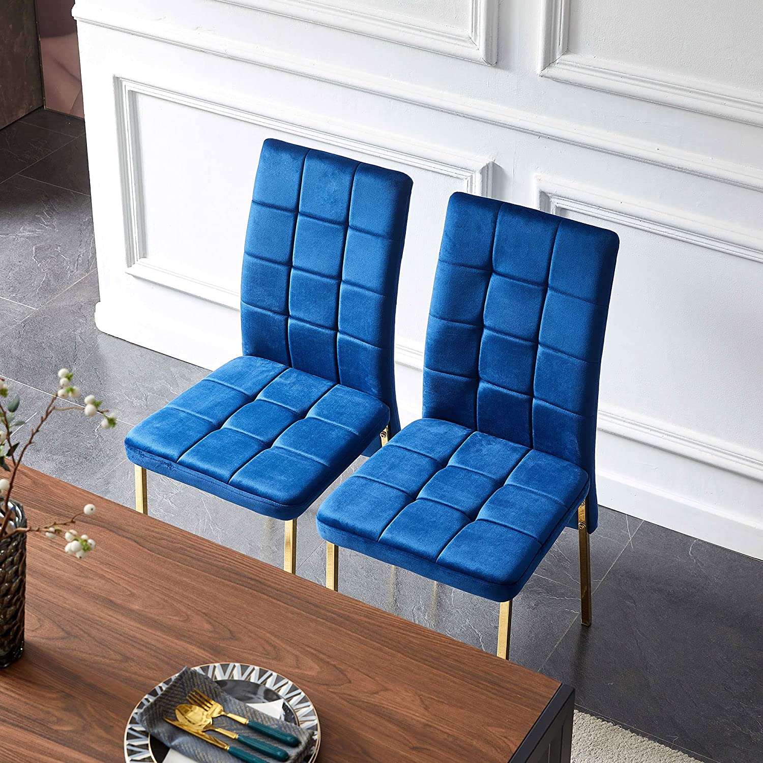 NORDICANA Velvet Dining Chair Set of 4, Comfy Room Chair Upholstered Side Chair Armless Living Chair Elegant Makeup Chair with Golden Metal Legs for Bedroom,Living Room, Restaurant