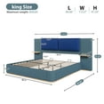 thumbnail image 2 of Harper & Bright Designs King Size Platform Bed with Upholstered Headboard, King Wooden Bedframe with Anti-Collision Soft Rounded Corners, Blue, 2 of 9