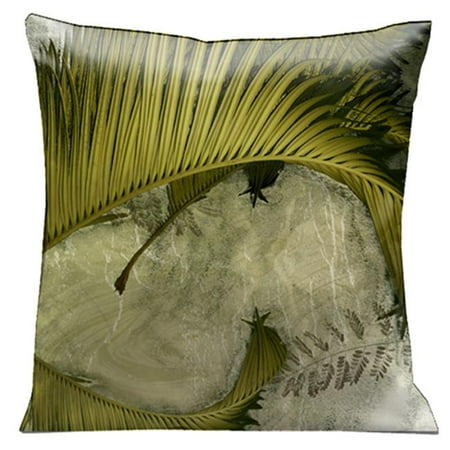 Lama Kasso 1250S Antique Green Ferns Against a White Marble Background 18 in. Square Micro-Suede Pillow