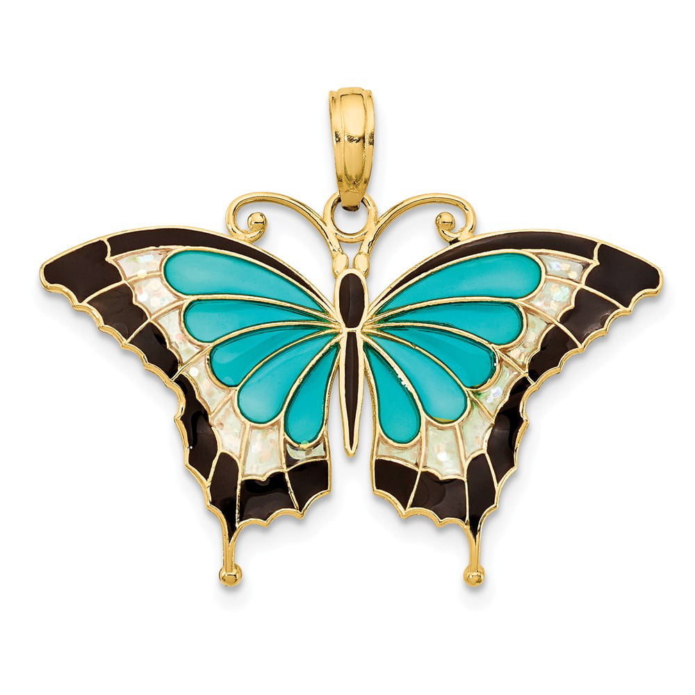 Finejewelers 14k Yellow Gold Small Butterfly with Aqua Stained 