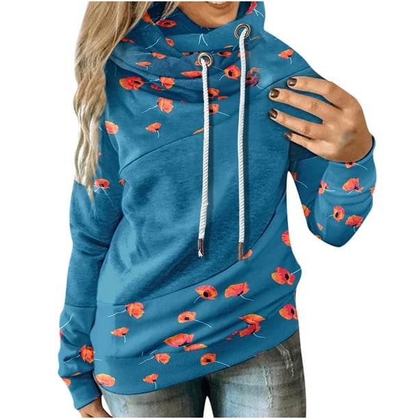 Moda mujer estampado manga larga cómodo transpirable con capucha Tops cordón Pompotops gfhjh23385