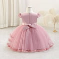 thumbnail image 4 of SERTG Little Girls' Party Dress Sheer Paneled Skirt with Back Zipper Short Sleeve Round Neck Princesse Outfit for 6 Months-4 Years(Hot Pink,18 Months), 4 of 7