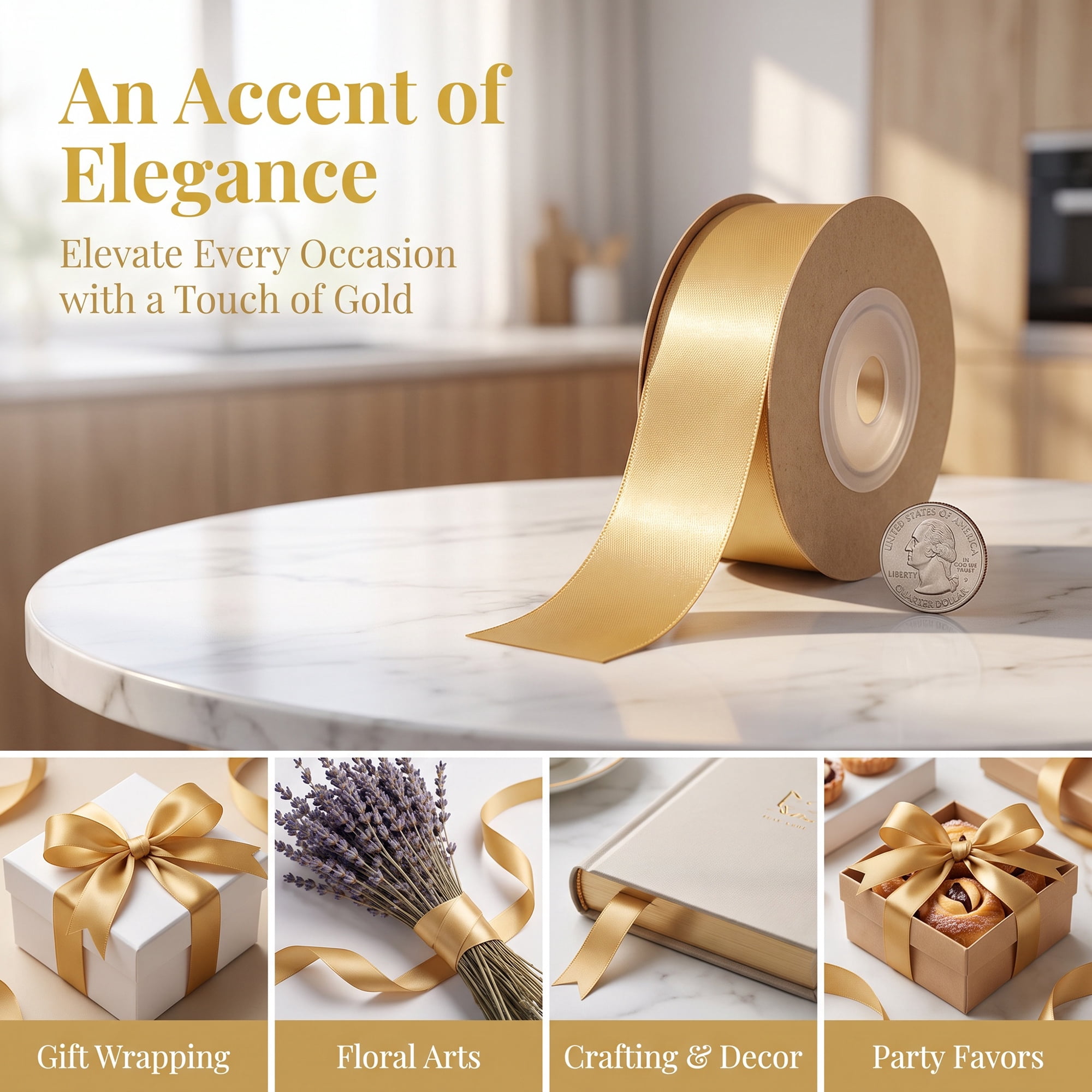 Unique Bargains Elegant Satin Ribbon for Gift Wrapping and Decoration Purposes Champagne