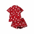 thumbnail image 6 of asdoklhq Flannel Pajamas for Women Set Women Christmas Printed Stand Up Collar Pocket Short Sleeved Top Shorts Home Wear Pajama Set Red XL, 6 of 7