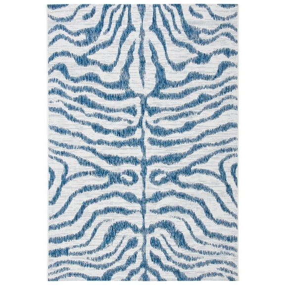 SAFAVIEH Courtyard Gerald Animal Indoor/Outdoor Area Rug, Ivory/Navy, 5'3" x 7'7"