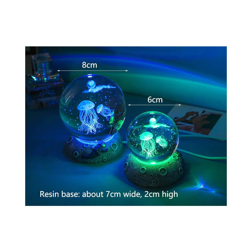 3.15 inch 3D Crystal Ball Night Light with Resin Base,Birthday Christmas Festive Days Gift，Deep Sea Whale