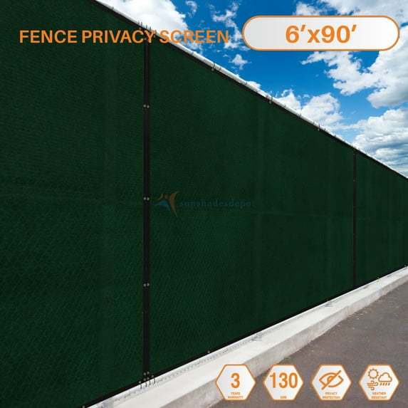 6' Feet x 90' Feet Dark Green Commercial Privacy Fence Screen Custom Available 3 Years Warranty 130 GSM 88% Blockage