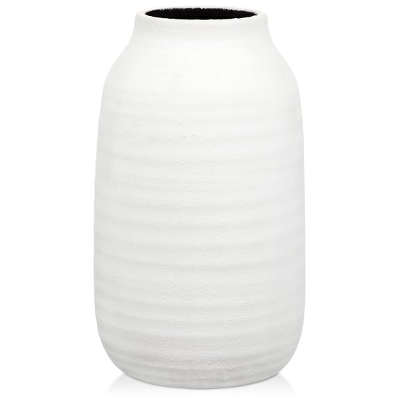 Jarrón Briful de cerámica acanalada blanca de 24 cm para flores secas