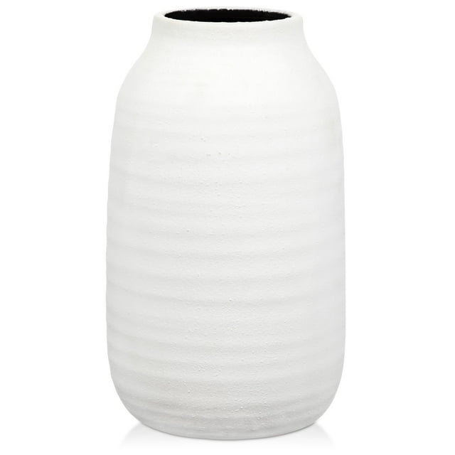 Jarrón Briful de cerámica acanalada blanca de 24 cm para flores secas