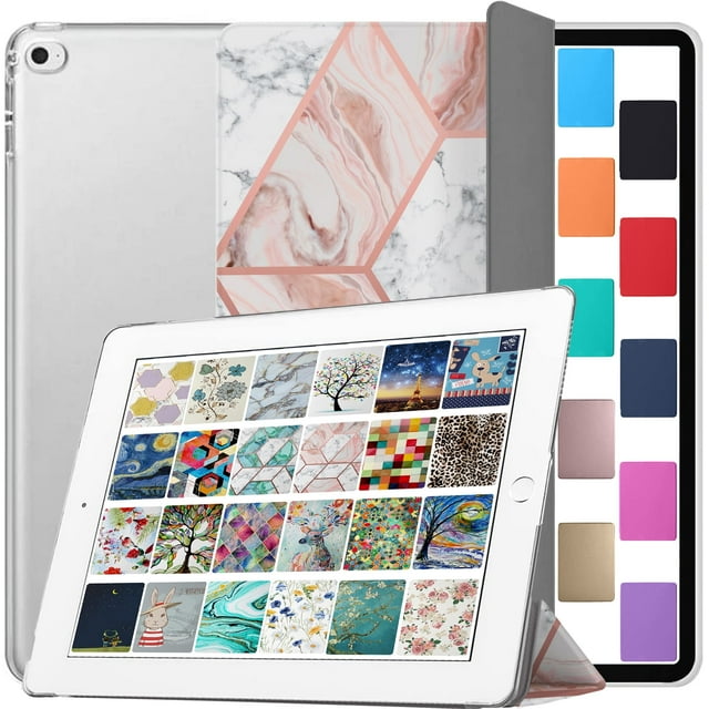 DuraSafe Cases iPad 9.7 Inch 5 6 Gen Air 1 2 MRJN2LL/A MR7G2LL/A MR7F2LL/A MP2F2LL/A MP2G2LL/A MPGT2LL/A Printed iPad Cover with Translucent Frosted Hard Back - Marble Pink