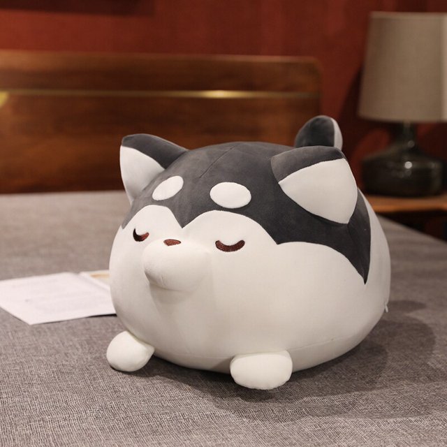 New Cute Plush Husky Dog Toy Stuffed Animal Fat Dog Soft Doll Throw Pillow Cushion Kids Toys Birthday Christmas Gift for Childdeep grey40cm Deng Xun unisex