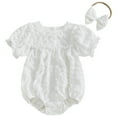 thumbnail image 1 of FYDUU Barboteuse Combinaison pour Bébé Fille à Manches Courtes, Smockée, Tenue Décontractée pour Tout-Petits, Douce et Confortable, Tenue de Tous les Jours, Automne Été, Mignonne, Vêtements d'École, 6-12 Mois, 1 of 4