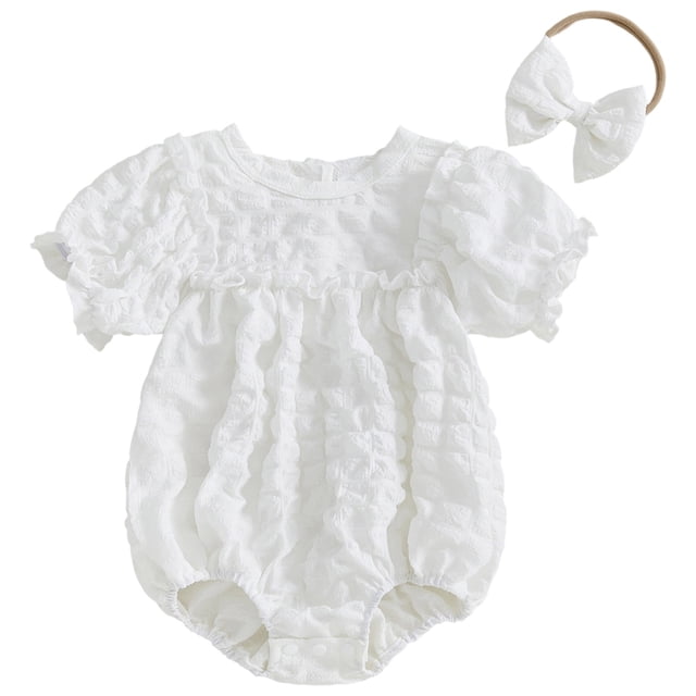 FYDUU Barboteuse Combinaison pour Bébé Fille à Manches Courtes, Smockée, Tenue Décontractée pour Tout-Petits, Douce et Confortable, Tenue de Tous les Jours, Automne Été, Mignonne, Vêtements d'École, 6-12 Mois