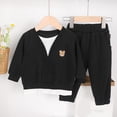 thumbnail image 5 of Baby Boy Fall Winter Clothes Toddler Kids Solid Outfits Long Sleeve Sweatshirt Tops + Joggers Pants Set Black,18-24 Months, 5 of 7