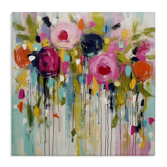 Stupell Industries Paint Drip Roses Plants & Flowers Painting Wrapped Canvas Art Print Wall Art, 17 x 17