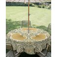 thumbnail image 2 of Outdoor Tablecloth with Umbrella Hole Zipper Yellow Leaves Boho Round Tablecloth 54" Waterproof Outside Table Cloth Traditional Vintage Botanical Patio Table Cover Tablecloths for Picnic Party, 2 of 8